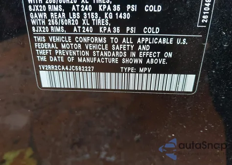 2018 Volkswagen Atlas 3.6L V6 Sel from USA, damaged, VIN 1V2RR2CA4JC582227